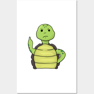 Grumpy Turtle Holding Middle finger funny gift Posters and Art
